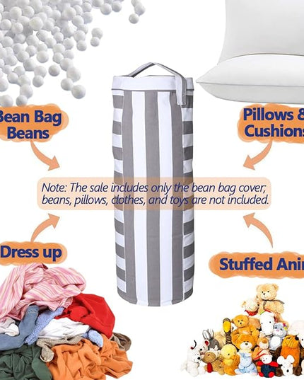 Stuffed Animal Storage Bean Bag Cover for Kids - Organize, Sit, Play & Box Help Promote Comfort and Relaxation - Perfect Playroom & Bedroom Plush Toys Beanbag, Cylinder, Best Gift for Kids - LeafyLoom
