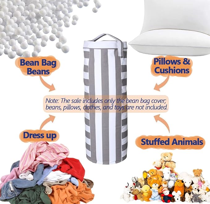 Stuffed Animal Storage Bean Bag Cover for Kids - Organize, Sit, Play & Box Help Promote Comfort and Relaxation - Perfect Playroom & Bedroom Plush Toys Beanbag, Cylinder, Best Gift for Kids - LeafyLoom