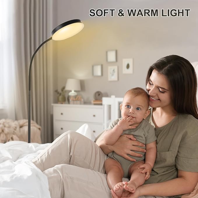 Floor Lamp, LED Floor Lamps for Living Room, Stepless Adjust Color Temperatures & Brightness Standing Lamp with Touch Control Tall Lamps Adjustable Gooseneck Reading Floor Lamp (Black) - LeafyLoom