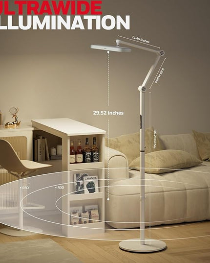 Honeywell LED Floor Lamp Mordern - 05D01 Sunturalux™ Dimmable Floor Lamp for Living Room Standing Lamp with 1500LM, 5000K Eye-Caring Standing Light for Home Office Bedroom White - LeafyLoom