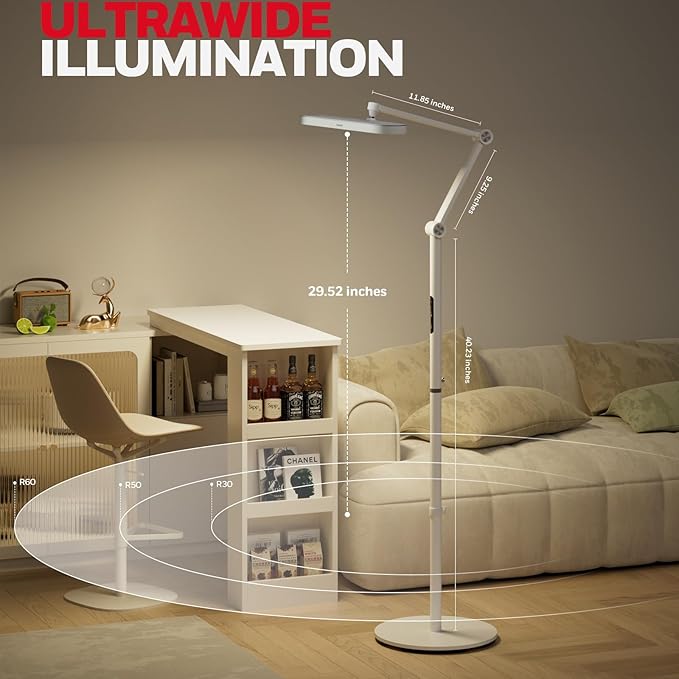 Honeywell LED Floor Lamp Mordern - 05D01 Sunturalux™ Dimmable Floor Lamp for Living Room Standing Lamp with 1500LM, 5000K Eye-Caring Standing Light for Home Office Bedroom White - LeafyLoom