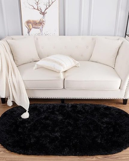 Noahas Black Fluffy Rugs for Bedroom,2'X 5' Oval Ultra Soft Bedroom Rugs,Small Throw Rugs, Kids Room Carpet Modern Shaggy Area Rugs Home Decor - LeafyLoom