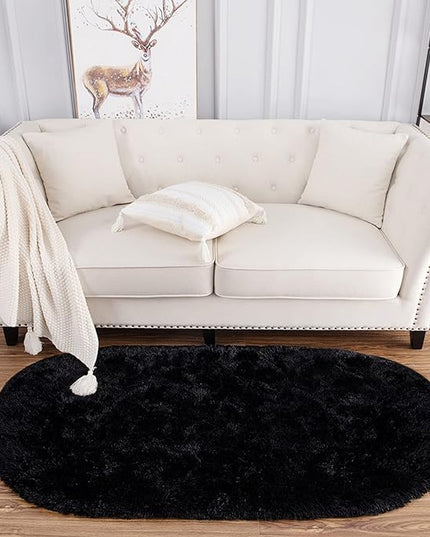 Noahas Ultra Soft Fluffy Bedroom Rugs Kids Room Carpet Modern Shaggy Area Rugs Home Decor 2.6' X 5.3', Black - LeafyLoom