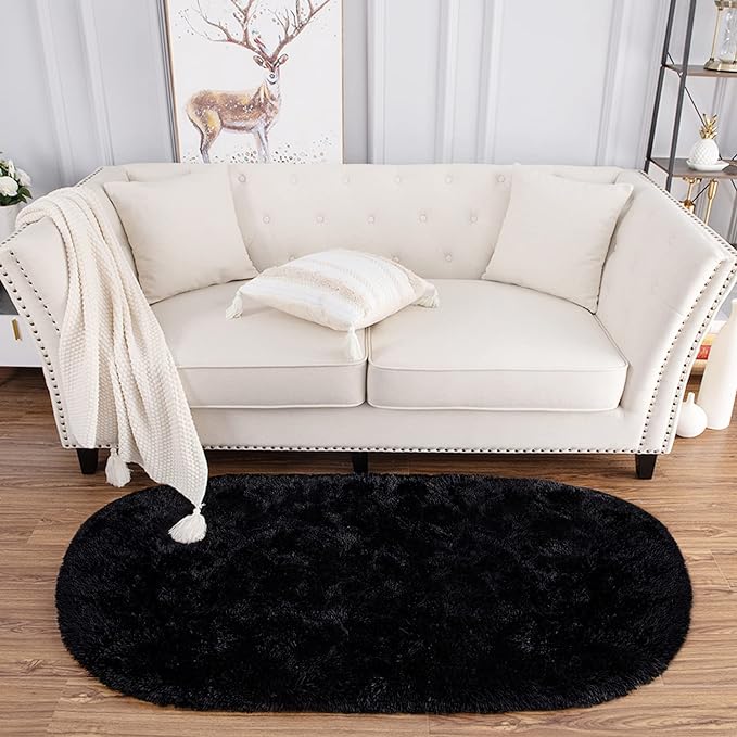 Noahas Ultra Soft Fluffy Bedroom Rugs Kids Room Carpet Modern Shaggy Area Rugs Home Decor 2.6' X 5.3', Black - LeafyLoom
