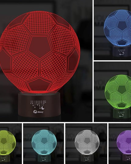 Elstey Soccer 3D LED Night Light Touch Table Desk Optical Illusion Lamps, 7 Color Changing Lights with Acrylic Flat & ABS Base & USB Charger - LeafyLoom