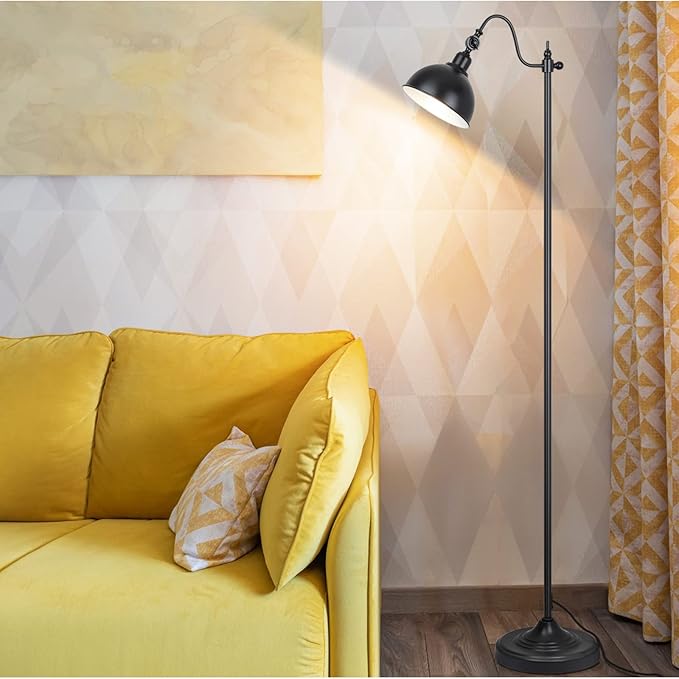 Mlambert Industrial Floor Lamp,63” LED Standing Lamp Modern with 11W A19 LED Bulb,Adjustable Head,Foot Switch,Metal Lamp for Livingroom,Stand Light - LeafyLoom