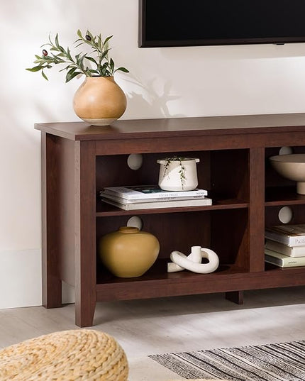 Walker Edison Wren Classic Brown TV Media Console Entertainment Center for 80 Inch Television with Storage Cubby, 70 Inch - LeafyLoom