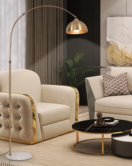 Modern 72in Arc floor lamps,Task Light, metal dome lampshade, marble base, adjustable high standing lighting, suitable for reading corner lamp in living room, study, office, hotel, and bedroom (Gold) - LeafyLoom