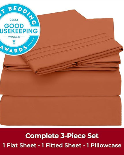 Mellanni Twin XL Sheets Set - 3 PC Iconic Collection Bedding Sheets & Pillowcases - Hotel Luxury, Extra Soft, Cooling Bed Sheets - Deep Pocket up to 16 inch (Twin Extra Long, Terracotta) - LeafyLoom