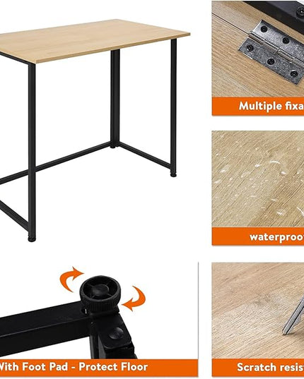 Leopard Outdoor Products Folding Computer Desk for Small Spaces, Space-Saving Home Office Desk, Foldable Computer Table, Laptop Table, Writing Desk, Compact Study Reading Table (Black/Nordic Walnut) - LeafyLoom