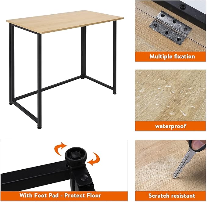 Leopard Outdoor Products Folding Computer Desk for Small Spaces, Space-Saving Home Office Desk, Foldable Computer Table, Laptop Table, Writing Desk, Compact Study Reading Table (Black/Nordic Walnut) - LeafyLoom