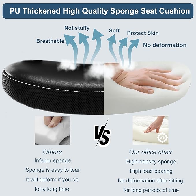 Office Chair, Ergonomic Desk Chair, PU Leather Padded Computer Chairs, Mesh Executive Chair with Lumbar Support Flip up Arms, Adjustable Height Home Task Swivel Rolling Chair,Black - LeafyLoom