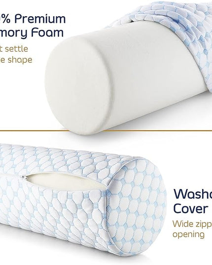 Nestl Neck Roll Pillow for Pain Relief - Premium Memory Foam – Bolster Pillow for Sleeping with a Breathable Cooling Cover - Comfy Cylinder Neck Roll Pillow - LeafyLoom