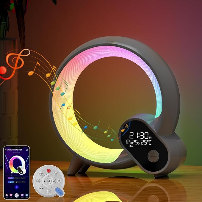 Smart Night Light for Kids,Wake Up Light Sunrise Alarm Clock,Ambient Light & Sleep Assistant White Noise Sound Machine Baby Night Light,App,Bluetooth Speaker,Snooze,Timer,Remote Control,Ideal for Gift - LeafyLoom