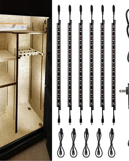TORCHSTAR LED Safe Lighting Kit, (6) 12 Inch Linkable Light Bars + Rocker Switch + UL Power Adapter, 900LM, Input 100-240V, for Under Cabinet Gun Safe Locker Closet Showcase, 3000K Warm White TORCHSTAR