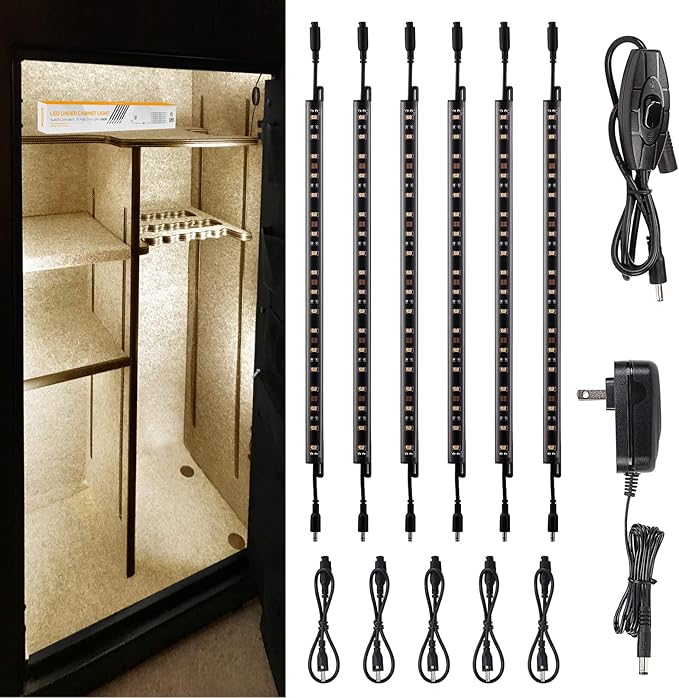 TORCHSTAR LED Safe Lighting Kit, (6) 12 Inch Linkable Light Bars + Rocker Switch + UL Power Adapter, 900LM, Input 100-240V, for Under Cabinet Gun Safe Locker Closet Showcase, 3000K Warm White TORCHSTAR
