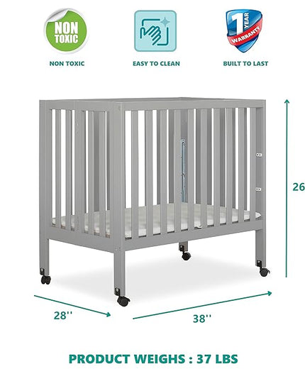 Jett Non-Full Size Folding Convertible Crib, Lightweight Portable Crib, Three Adjustable Mattress Height Settings, Easy to Fold Travel Crib, 1.5” Mattress Pad Included - LeafyLoom