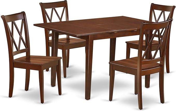 East West Furniture NOCL5-MAH-W 5 Piece Dining Set Includes a Rectangle Dining Table with Butterfly Leaf and 4 Kitchen Chairs, 32x54 Inch, Mahogany - LeafyLoom