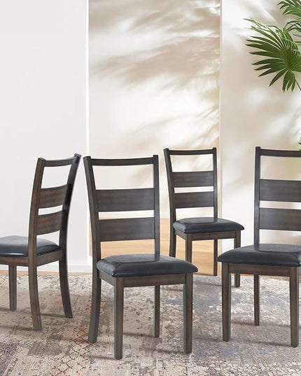 COLAMY PU Leather Dining Chairs Set of 4, Ladder High Back Dining Room Kitchen Side Chair with Adjustable Foot Pegs, Dark Brown - LeafyLoom