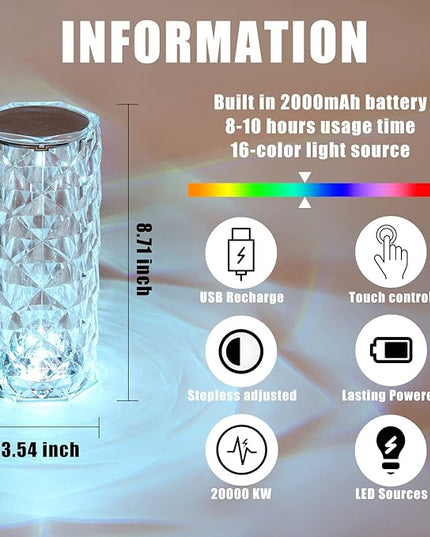 BGFHome Crystal Table Lamp RGB Color Changing Night Light ，Romantic LED Rose Diamond Touch Lamps for Living Room (Remote & Touch - LeafyLoom