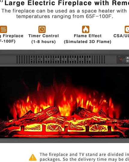 YESHOMY Fireplace TV Stand for Television up to 65+ Inch with Storage and Farmhouse Sliding Barn Doors, Entertainment Center with Cabinet and Shelves, Media Console for Living Room, White - LeafyLoom