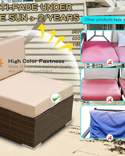 ClawsCover 14Pack Outdoor Patio Seat and Back Cushions Replacement Covers Fit for 7Pieces 6-Seater Wicker Rattan Sectional Couch Chair Furniture Set,Light Khaki-Include Cover Only (Large) - LeafyLoom