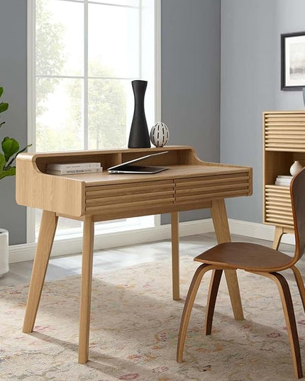 Modway Render Mid-Century Modern Office, Writing Desk, Oak - LeafyLoom