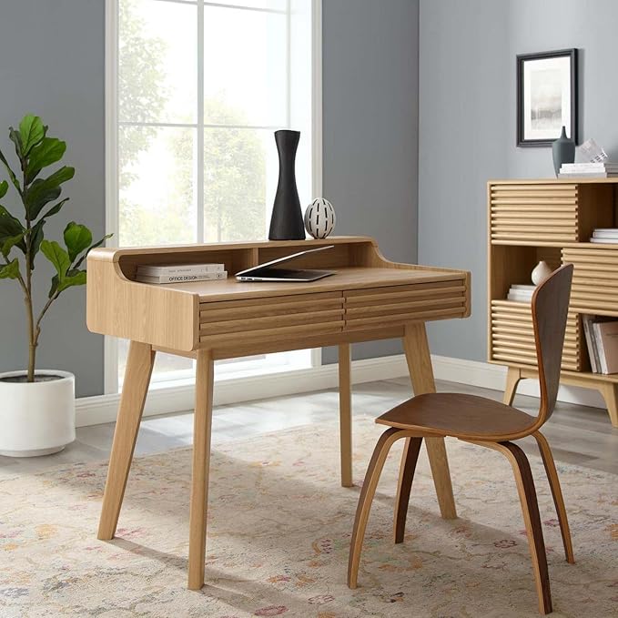 Modway Render Mid-Century Modern Office, Writing Desk, Oak - LeafyLoom