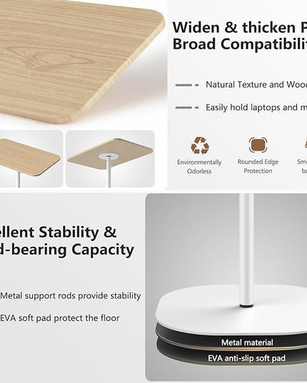 Portable Laptop Floor Stand, Bedside/Sofa Table with Height Adjustable 18''~47'', Stylish Movable Workstation Floor Standing Desk for Office, Meeting Room, living room Easy Assembly, White - LeafyLoom