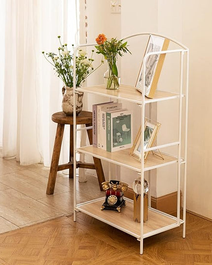 No Assembly Folding Bookshelf, 3 Tier White Bookshelf, Metal Book Shelf for Storage, Folding Bookcase for Office Organization and Storage, 12.6" D x 22.44" W x 42.13" H - LeafyLoom