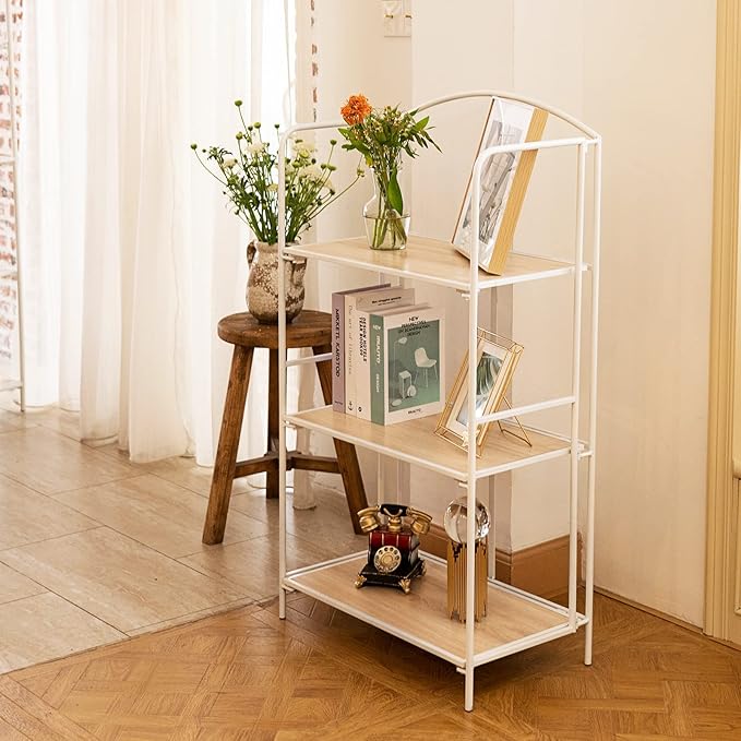 No Assembly Folding Bookshelf, 3 Tier White Bookshelf, Metal Book Shelf for Storage, Folding Bookcase for Office Organization and Storage, 12.6" D x 22.44" W x 42.13" H - LeafyLoom