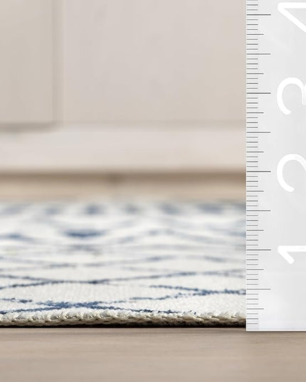 nuLOOM Moroccan Blythe Machine Washable Ultra Thin Area Rug, 8' x 10', Blue - LeafyLoom