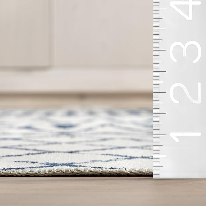 nuLOOM Moroccan Blythe Machine Washable Ultra Thin Area Rug, 8' x 10', Blue - LeafyLoom