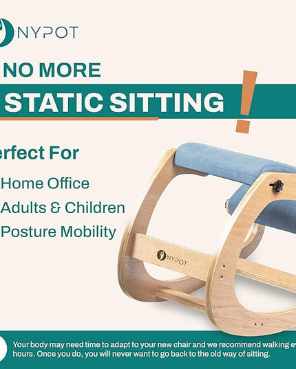 Ergonomic Kneeling Chair - Rocking Office Chair Adjustable Stool - Knee Chair Posture Chair - Wooden Desk Chair, Ergonomic Chair for Home Office, Office Chair for Back Pain (Blue) - LeafyLoom