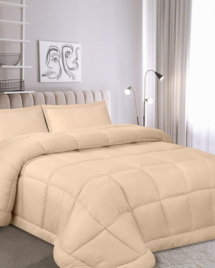 Utopia Bedding King Size Comforter Set with 2 Pillow Shams, Bedding Comforter Sets, Down Alternative Beige Comforter, Soft and Comfortable, Machine Washable - LeafyLoom