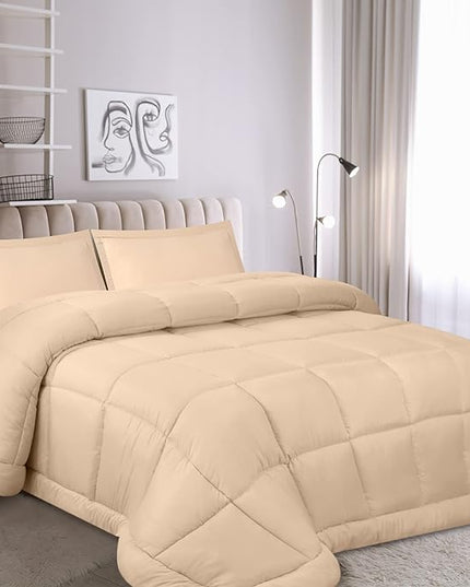 Utopia Bedding Queen Size Comforter Set with 2 Pillow Shams, Bedding Comforter Sets, Down Alternative Beige Comforter, Soft and Comfortable, Machine Washable - LeafyLoom