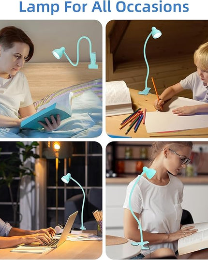 Clip on Reading Light for Bed 3 Color Modes, 10 Brightness Dimmable, Flexible Gooseneck Clip on Lamp, Eye Care Clip Light for Bed Headboard Desk Home Dorm, Teal - LeafyLoom