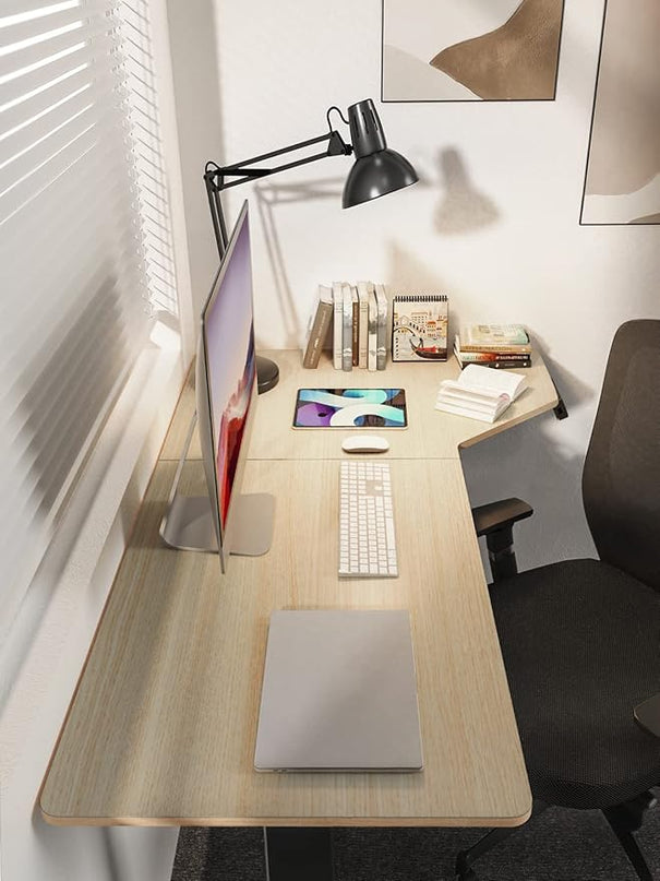 Electric Standing Desk, Height Adjustable Sit Stand up Desk, L-Shaped Memory Home Office Desk with Hook, 55 x 34 inch - LeafyLoom