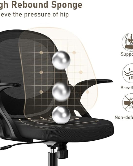 Home Office Chair Work Desk Chair Comfort Ergonomic Swivel Computer Chair, Breathable Mesh Desk Chair, Lumbar Support Task Chair with Wheels and Flip-up Arms and Adjustable Height - LeafyLoom
