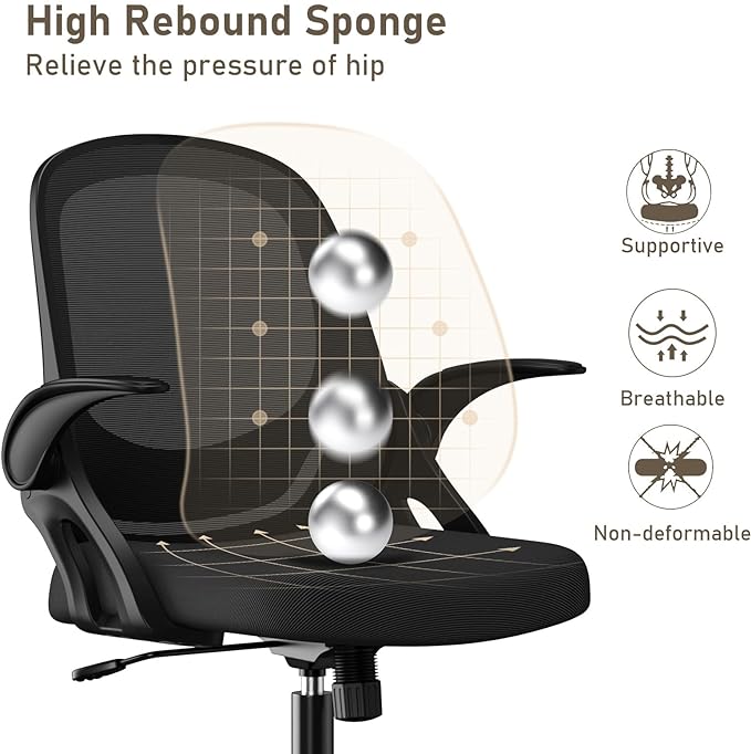 Home Office Chair Work Desk Chair Comfort Ergonomic Swivel Computer Chair, Breathable Mesh Desk Chair, Lumbar Support Task Chair with Wheels and Flip-up Arms and Adjustable Height - LeafyLoom