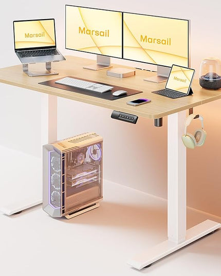 Marsail Electric Standing Desk, 48 * 24 Inch Height Adjustable Sit Stand up Desk with 3 Memory Preset, Headphone Hook Computer Desk Workstation for Home Office, Treadmill Pad - LeafyLoom