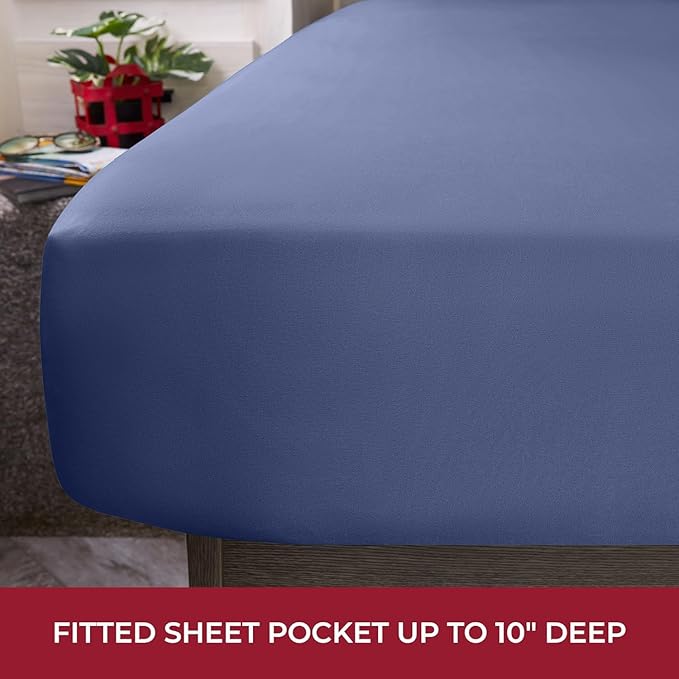 Mellanni RV Short Queen Sheets - 4 PC Iconic Collection Bedding Sheets & Pillowcases - Hotel Luxury, Extra Soft, Cooling Bed Sheets - Deep Pocket up to 10 inch (RV/Short Queen, Blue Nova) - LeafyLoom