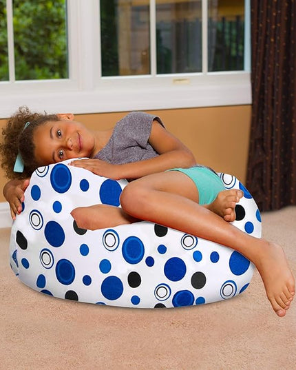 Posh Creations Bean Bag Chair for Kids, Teens, and Adults Includes Removable and Machine Washable Cover, Canvas Bubbles Blue and White, 27in - Medium - LeafyLoom