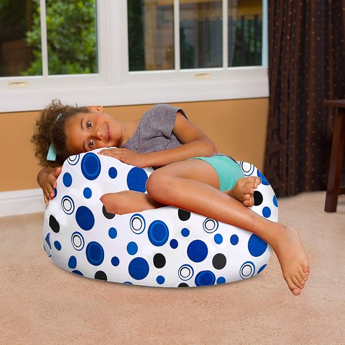 Posh Creations Bean Bag Chair for Kids, Teens, and Adults Includes Removable and Machine Washable Cover, Canvas Bubbles Blue and White, 27in - Medium - LeafyLoom