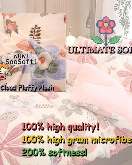 MorroMorn Pink Duvet Cover Queen, Floral Bedding Sets, Comforter Covers Set, Down Alternative Blanket Ultra Soft Kawaii Cute Blooming Flowers for Girls Kids Teen Women Full Double Size - LeafyLoom