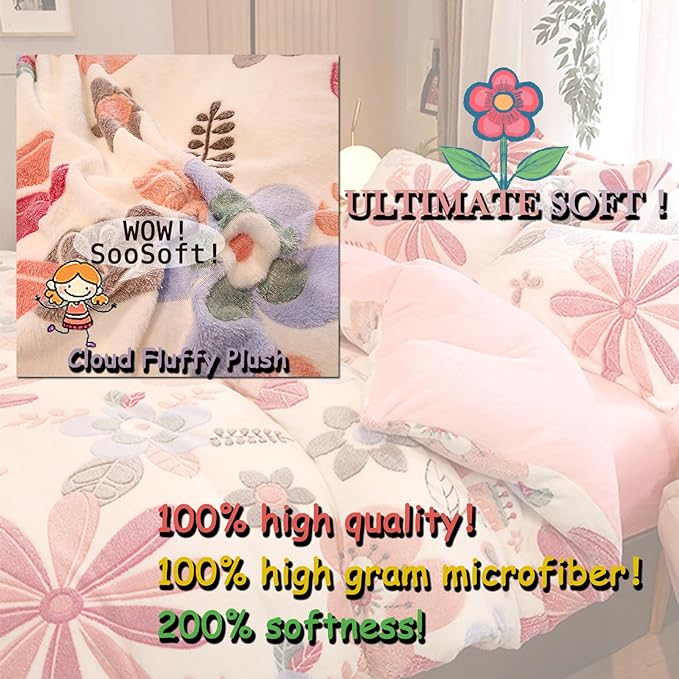 MorroMorn Twin Bedding Sets, Pink Floral Duvet Cover Set, Fluffy Comforter Covers, Colorful Flowers Blanket Ultra Soft Kawaii Cute for Girls Toddler Kids Teen Women Twin/Twin XL Size - LeafyLoom