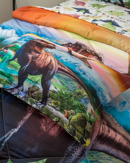 ADASMILE A & S Dinosaur Comforter Set Twin for Boys Dinosaur Twin Bedding Set for Kids 6 Pieces Dinosaur Comforter Set with Sheets Bed in A Bag T-Rex Dinosaur Comforter and Sheets Set for Home Decor - LeafyLoom
