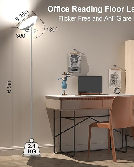 Keepsmile Silver Double Side Lighting LED Floor Lamp with Remote Smart App 36W 2600LM Bright Tall Standing RGB Floor Lamp Angle Multicolor Dimmable Modern Floor Lamps for Living Room Bedroom - LeafyLoom