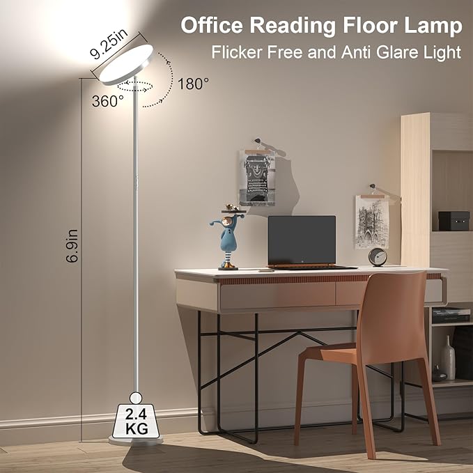 Keepsmile Silver Double Side Lighting LED Floor Lamp with Remote Smart App 36W 2600LM Bright Tall Standing RGB Floor Lamp Angle Multicolor Dimmable Modern Floor Lamps for Living Room Bedroom - LeafyLoom