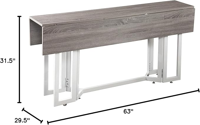 SEI Furniture Driness Drop Leaf Console to Dining Convertible Table, Weathered Gray, White - LeafyLoom